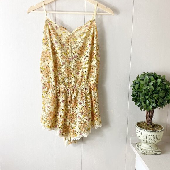 Victoria's Secret Pants - Victoria's Secret Orange Floral Lace Romper Size Small